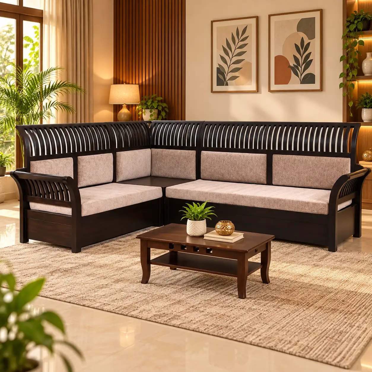 Espresso Linen Corner Sofa