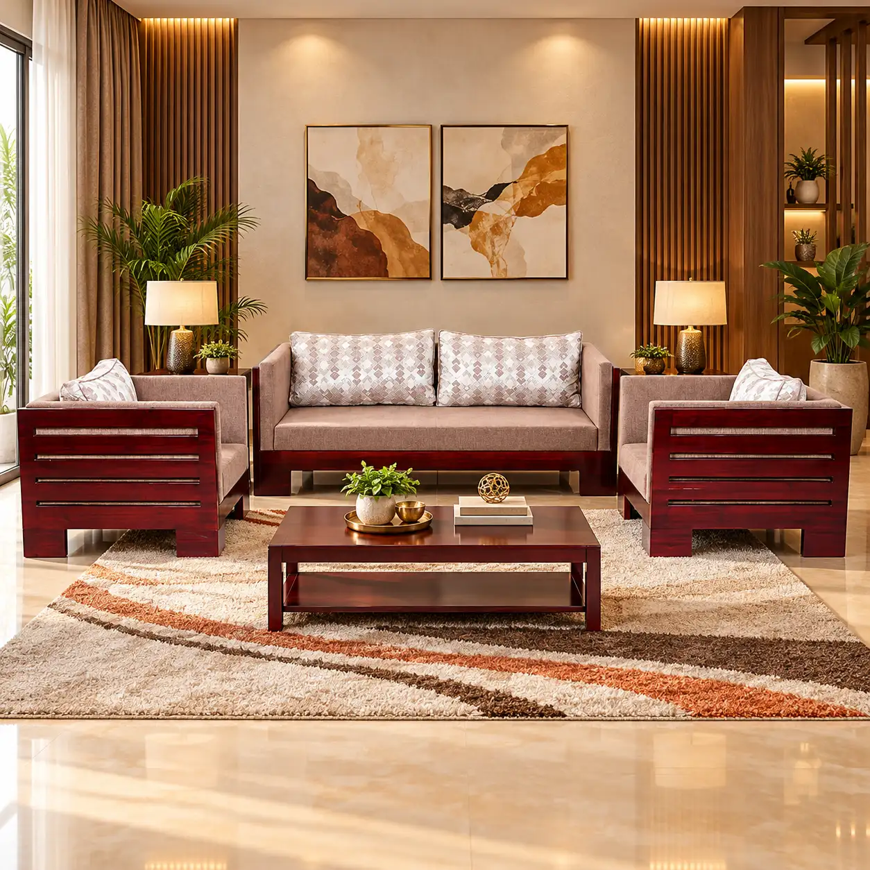 Chestnut Stripe Sofa Set